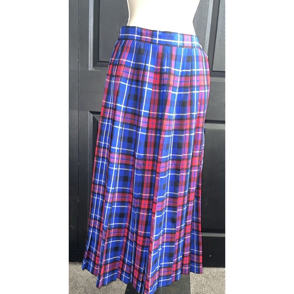 Cambridge Spirit Blue Red Plaid Wool Pleated Maxi Skirt 10 Vtg Academia Prep